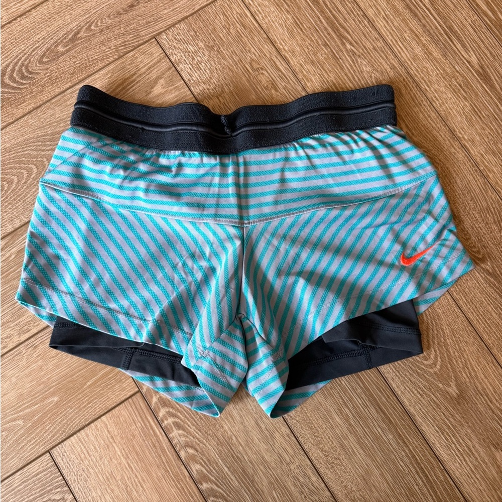 Nike Teal and Black Striped Shorts